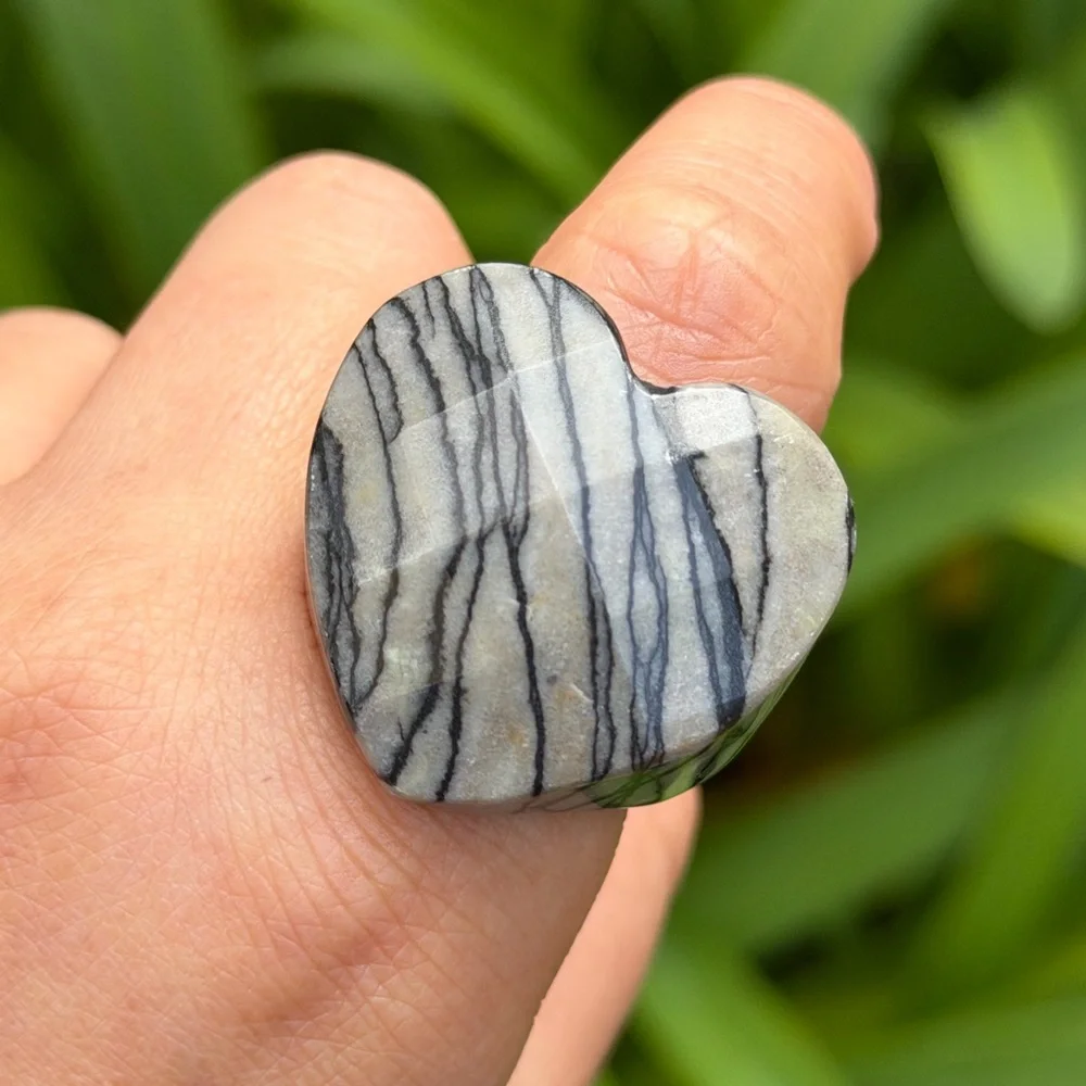 Size 11.5 Chunky Statement Picasso Jasper‎ Heart Ring 0859